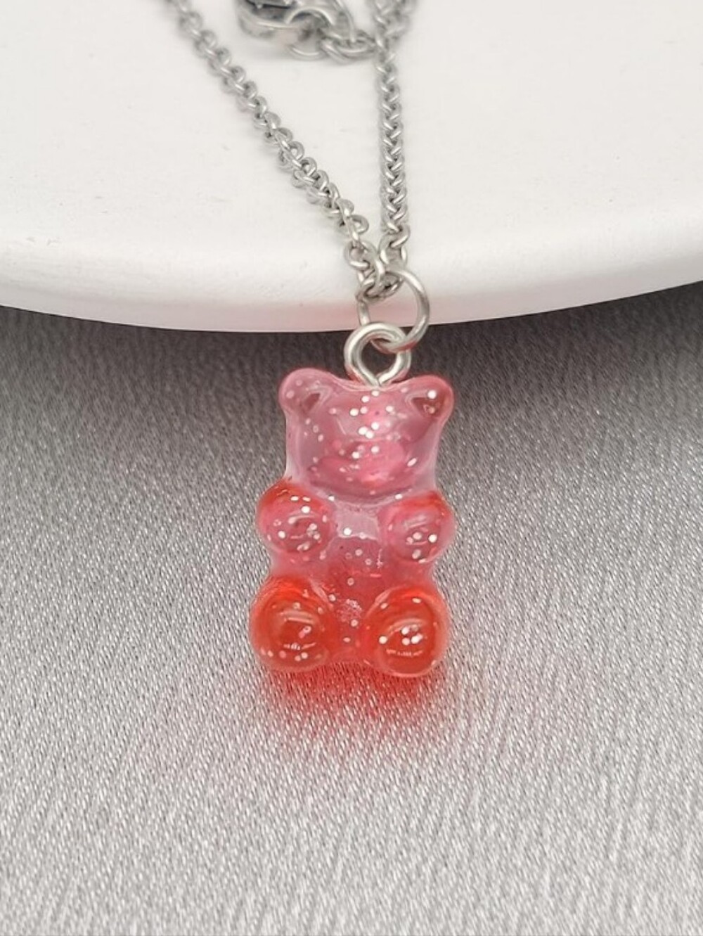 Pink to Orange Gummy Bear Pendant Necklace